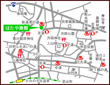 地図：かみのやま温泉 はたや旅館